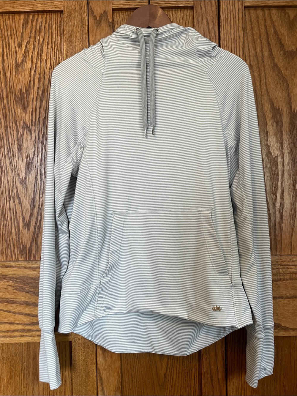 Light Gray Striped Crewneck Pullover with Hood